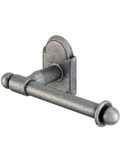 Wrought-Steel Euro Toilet-Paper Holder with Arched Rosette in Antique Steel.